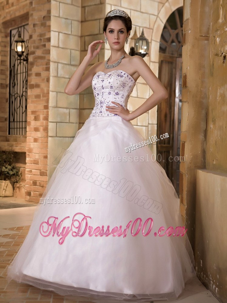 Purple Beaded Appliques Decorated Full Length Dress for Brides in White