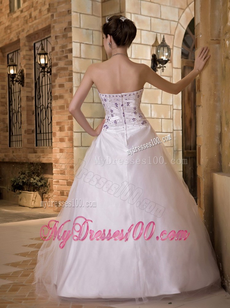 Purple Beaded Appliques Decorated Full Length Dress for Brides in White