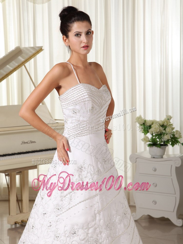 One Shoulder Beaded and Embroidery A-line White Wedding Gown