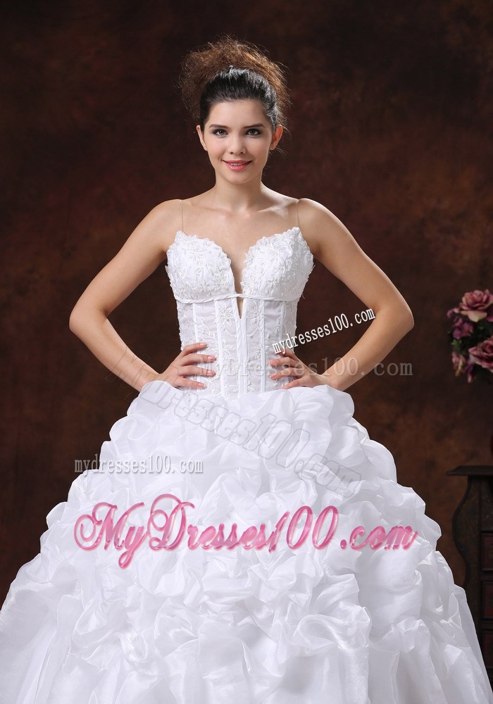 Strapless Bodice Puffy Wedding Dress Decorated with Pick-ups on Sale