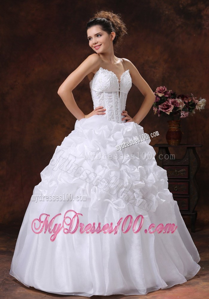 Strapless Bodice Puffy Wedding Dress Decorated with Pick-ups on Sale