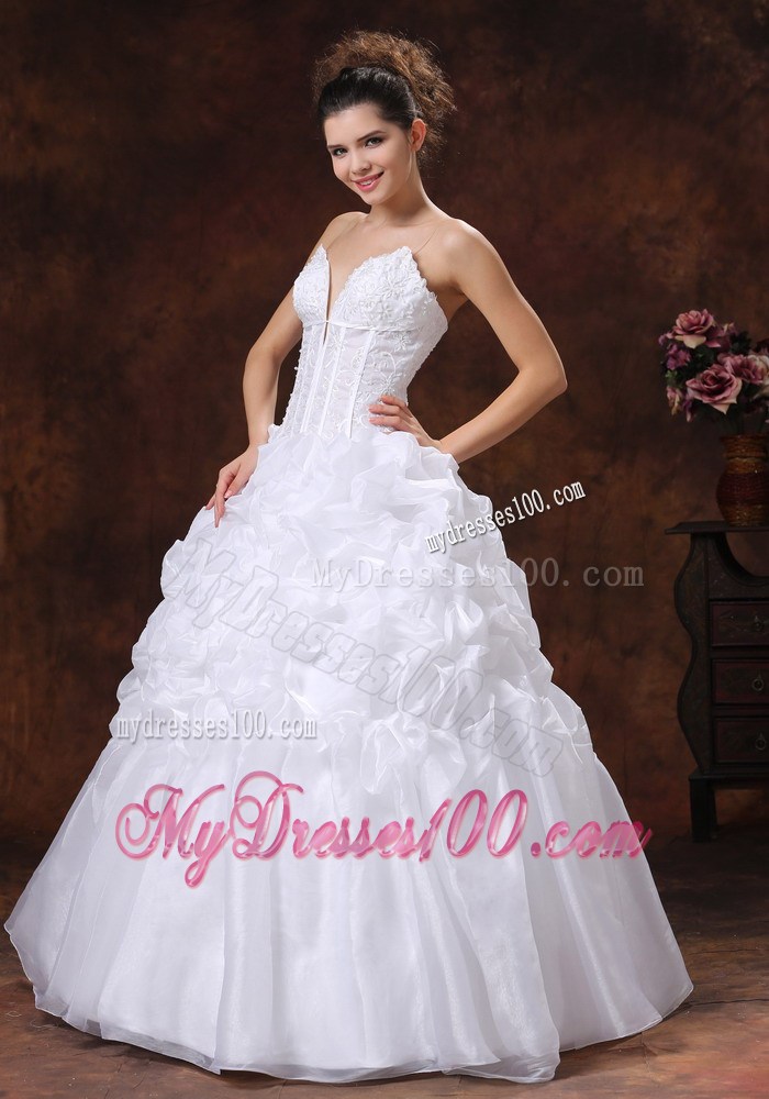 Strapless Bodice Puffy Wedding Dress Decorated with Pick-ups on Sale