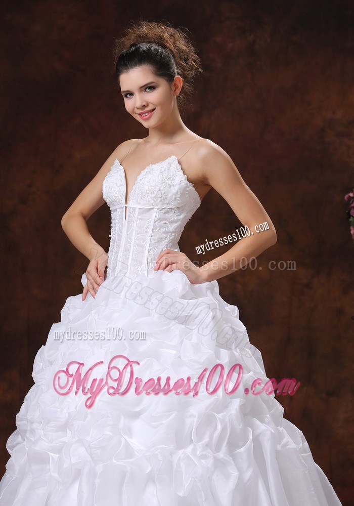 Strapless Bodice Puffy Wedding Dress Decorated with Pick-ups on Sale