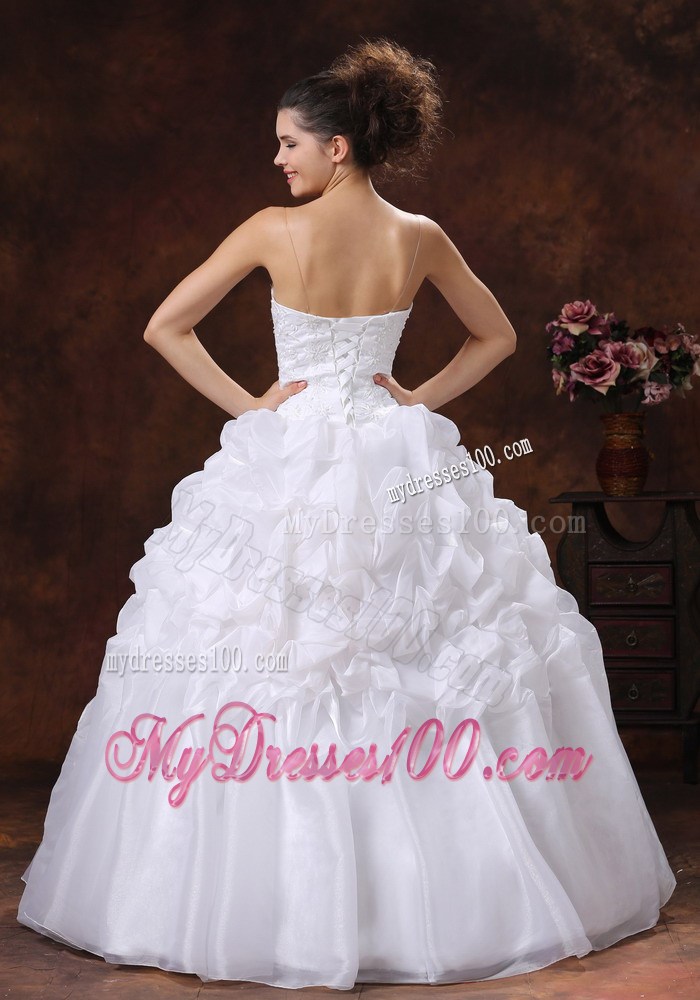 Strapless Bodice Puffy Wedding Dress Decorated with Pick-ups on Sale