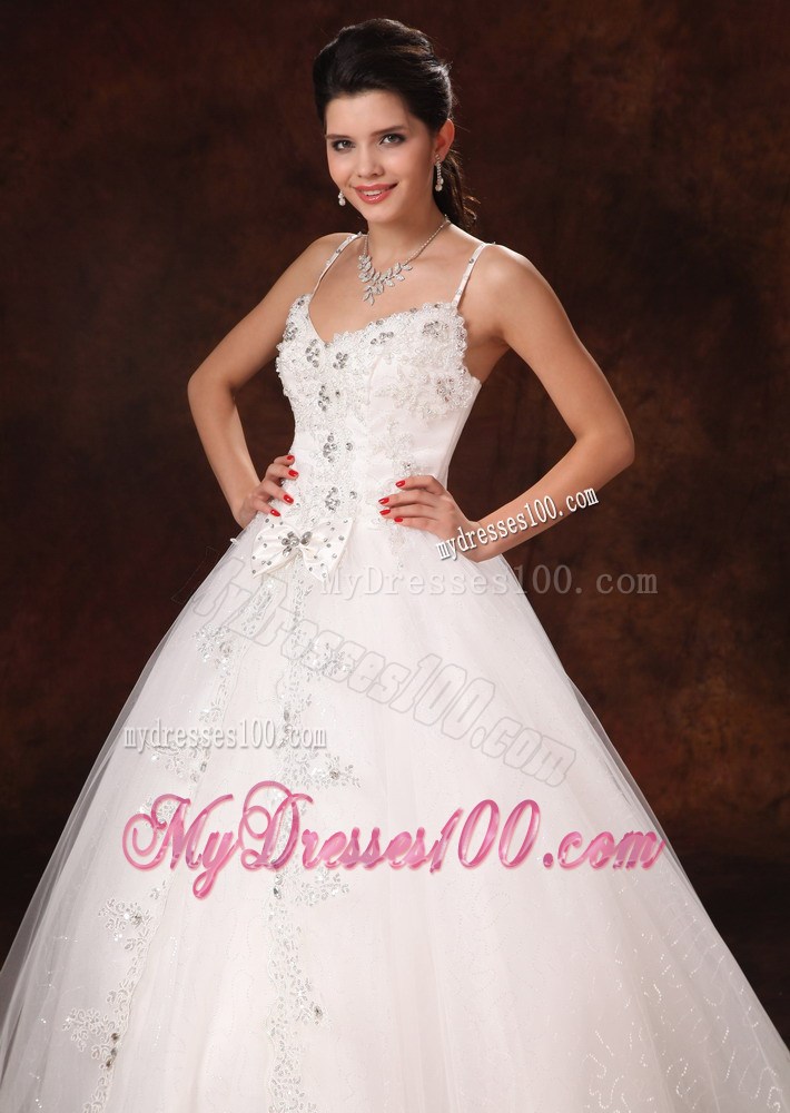 Halter Top Bridal Gown with Diamonds Bowknot and Lace Hemline