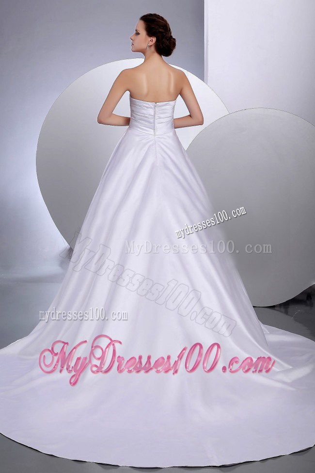 Ruching and Hand Made Flowers Puffy Dresses for Brides with Court Train