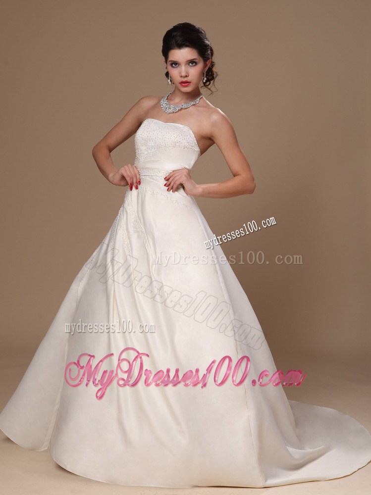 Beading Zipper-up Back Wedding Dress with Brush Train For All Beauties