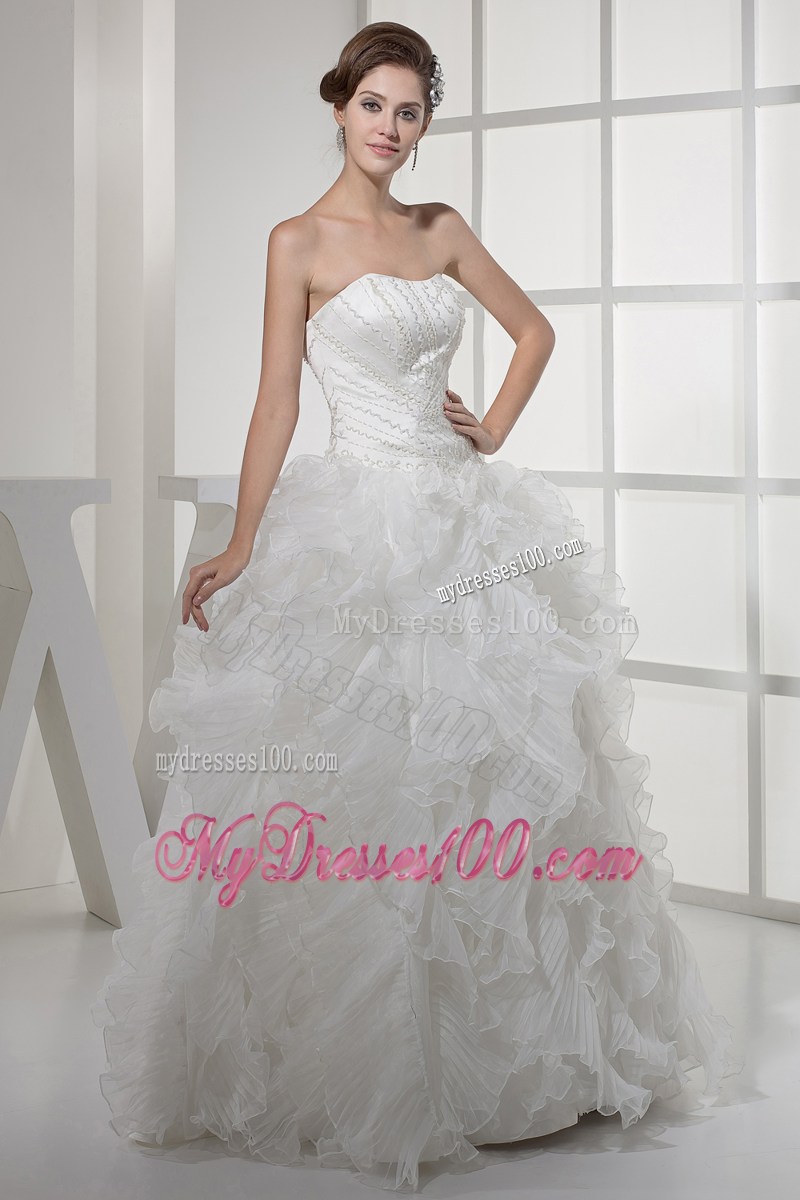 Embroideries and Diamonds Decorated Puffy Bridal Dresses with Ruffled Layers