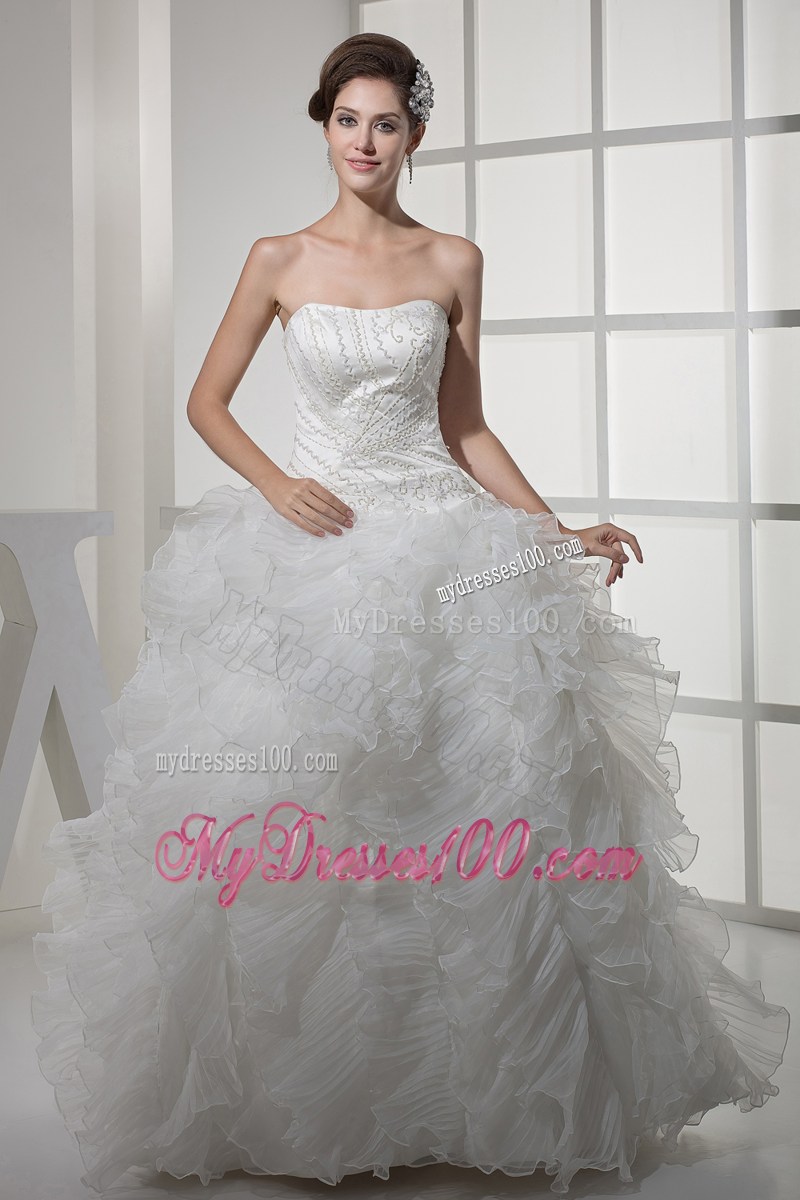 Embroideries and Diamonds Decorated Puffy Bridal Dresses with Ruffled Layers