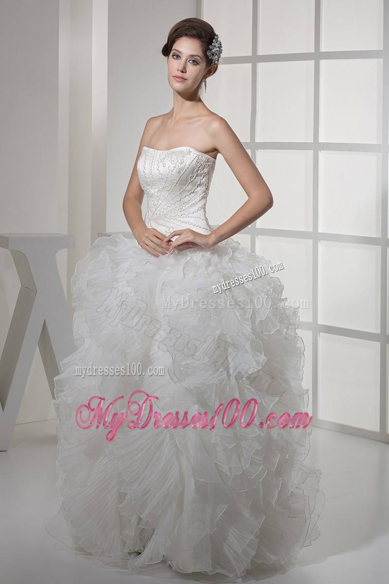 Embroideries and Diamonds Decorated Puffy Bridal Dresses with Ruffled Layers