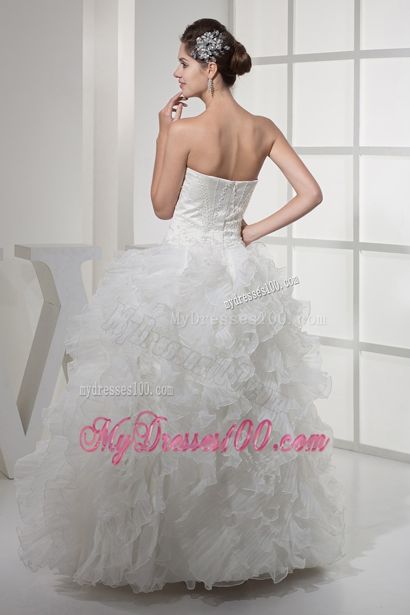 Embroideries and Diamonds Decorated Puffy Bridal Dresses with Ruffled Layers
