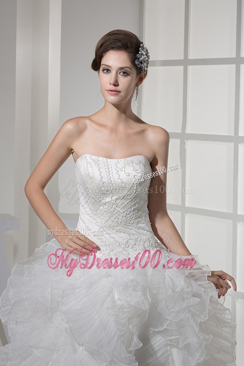 Embroideries and Diamonds Decorated Puffy Bridal Dresses with Ruffled Layers