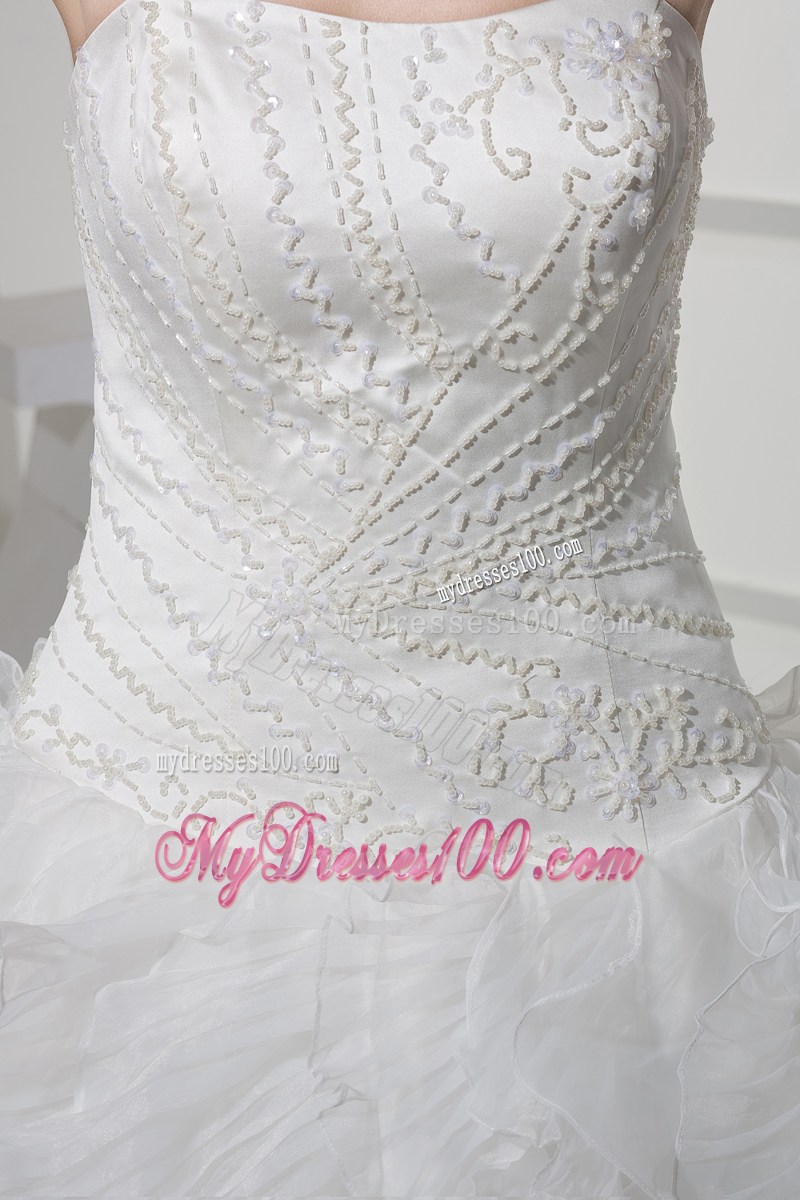 Embroideries and Diamonds Decorated Puffy Bridal Dresses with Ruffled Layers