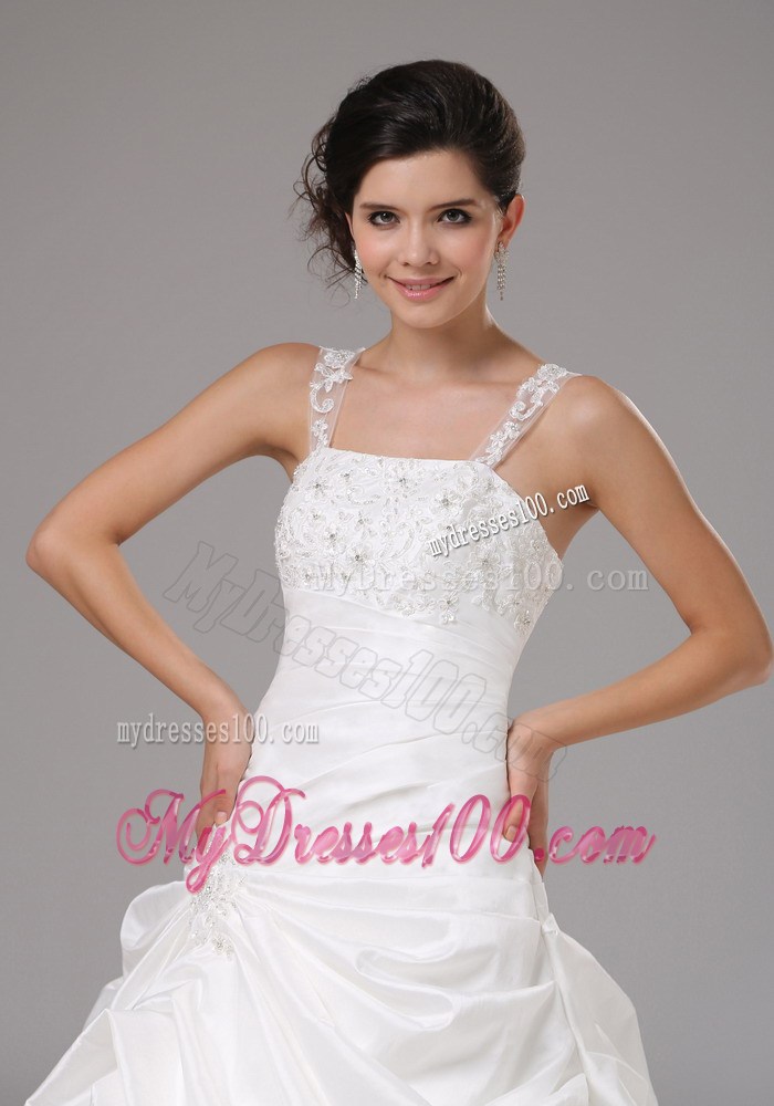 Straps Princess Brush Wedding Dress with Embroidery and Pick-ups