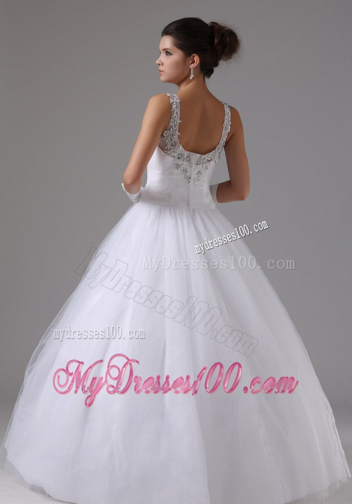 Appliques and Beadings Decorated Straps Dress for Brides with Puffy Skirt