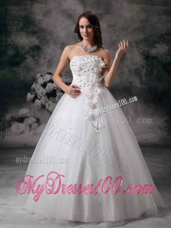 Beading and Flowers Accent Long Bridal Gown for Garden Wedding