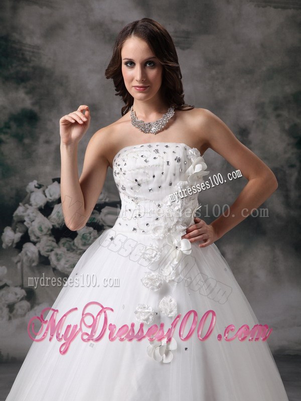 Beading and Flowers Accent Long Bridal Gown for Garden Wedding
