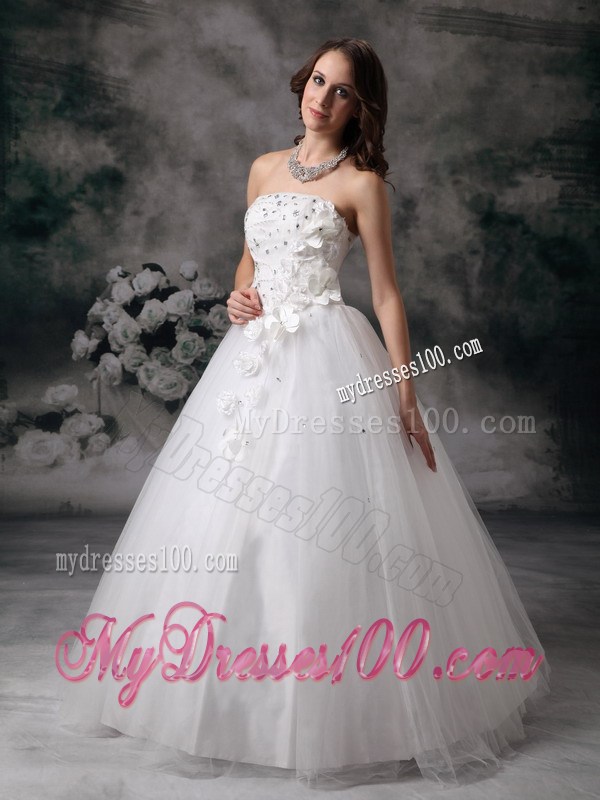 Beading and Flowers Accent Long Bridal Gown for Garden Wedding