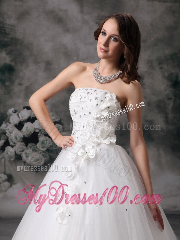Beading and Flowers Accent Long Bridal Gown for Garden Wedding