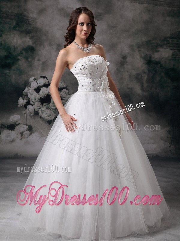 Beading and Flowers Accent Long Bridal Gown for Garden Wedding