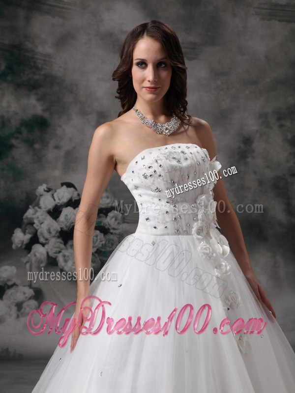 Beading and Flowers Accent Long Bridal Gown for Garden Wedding