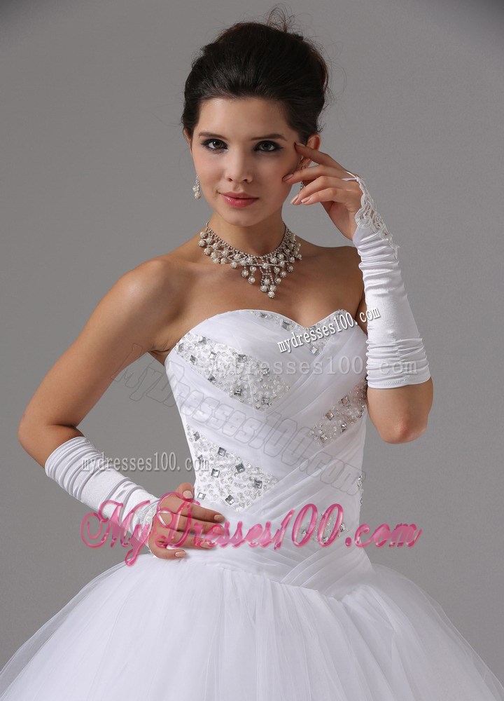 Shiny Beadings Decorated Full Length Ball Gown Dress for Brides in White