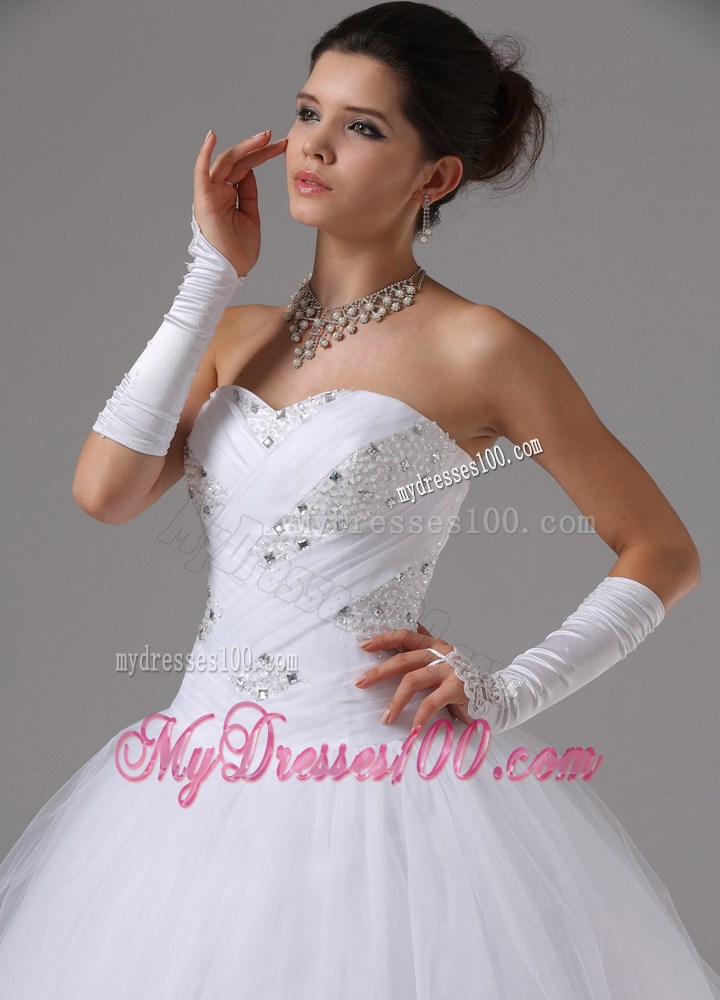 Shiny Beadings Decorated Full Length Ball Gown Dress for Brides in White