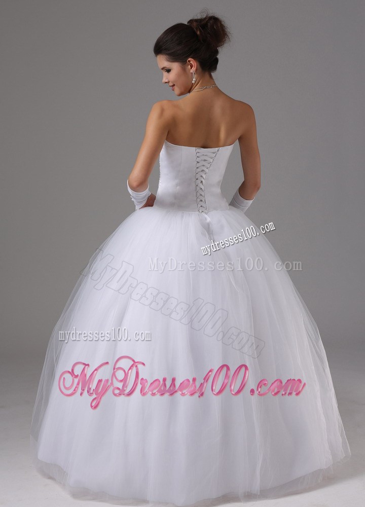 Shiny Beadings Decorated Full Length Ball Gown Dress for Brides in White