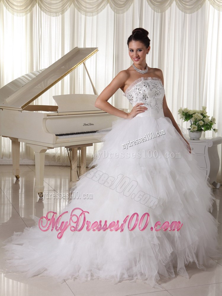 Zipper-up Appliqued and Ruffled Wedding Dress of Floor-length