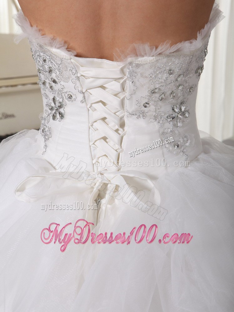 Zipper-up Appliqued and Ruffled Wedding Dress of Floor-length