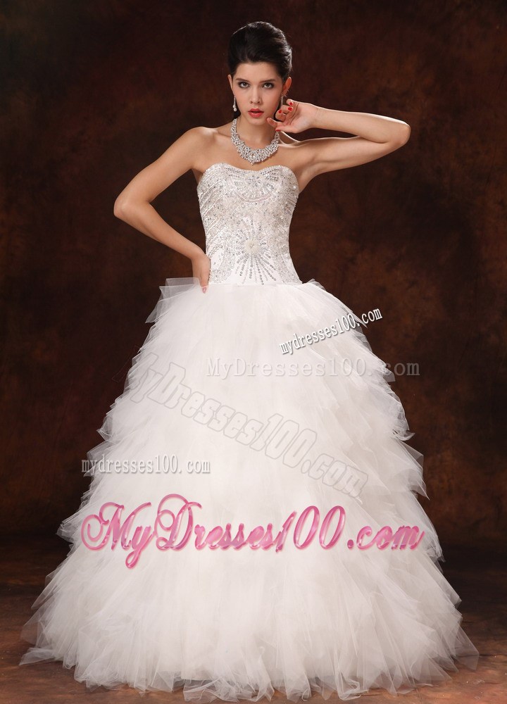 Ruffled and Beaded A-line Sweetheart Bridal Gown of Floor-length
