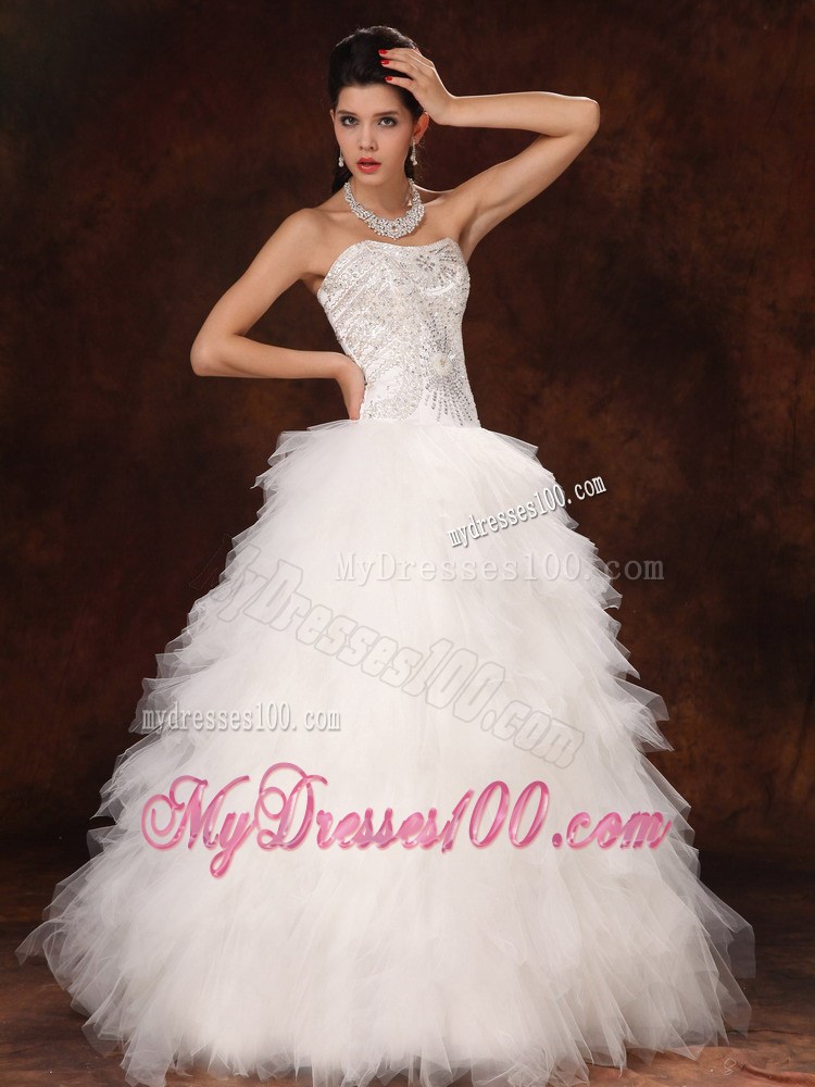 Ruffled and Beaded A-line Sweetheart Bridal Gown of Floor-length