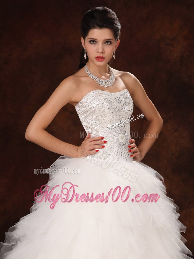 Ruffled and Beaded A-line Sweetheart Bridal Gown of Floor-length