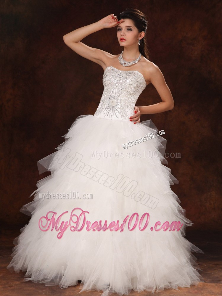 Ruffled and Beaded A-line Sweetheart Bridal Gown of Floor-length