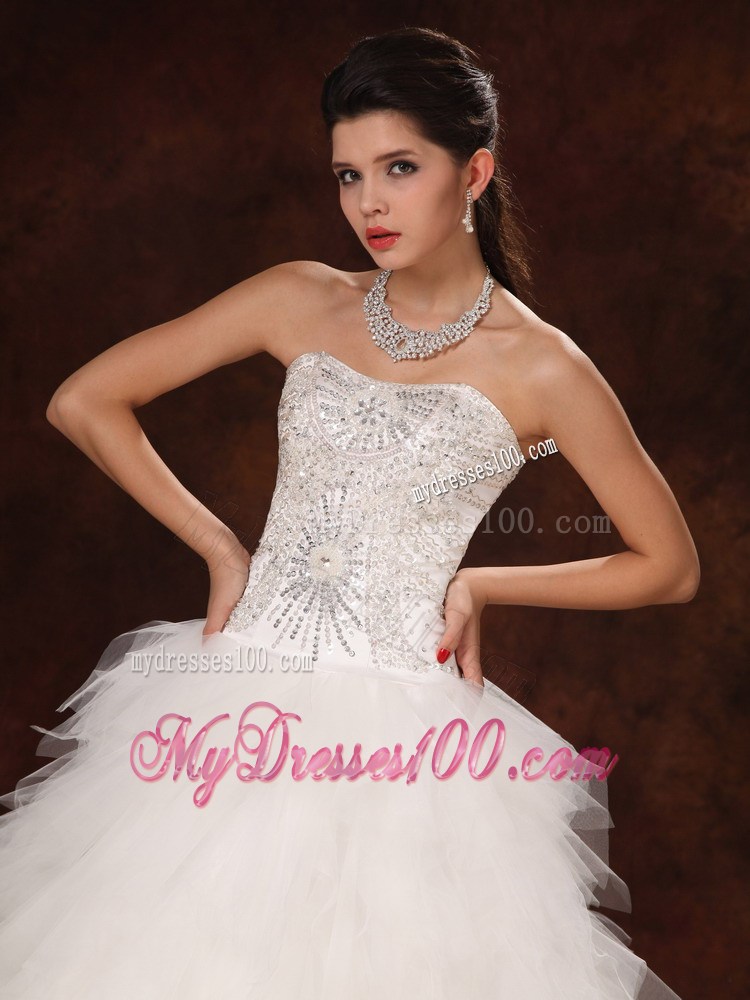 Ruffled and Beaded A-line Sweetheart Bridal Gown of Floor-length