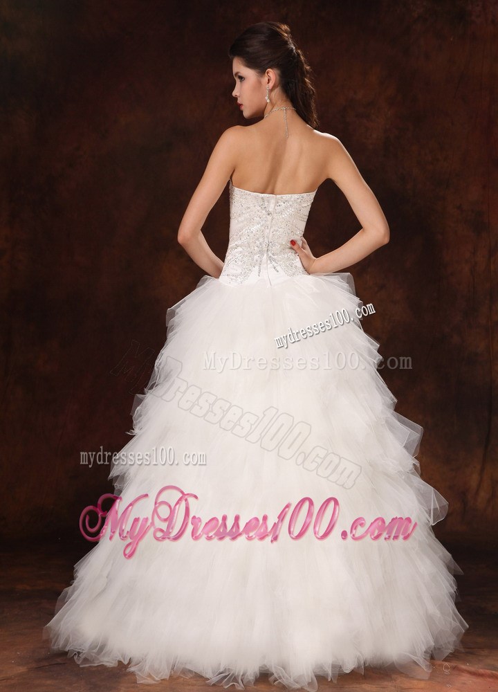 Ruffled and Beaded A-line Sweetheart Bridal Gown of Floor-length