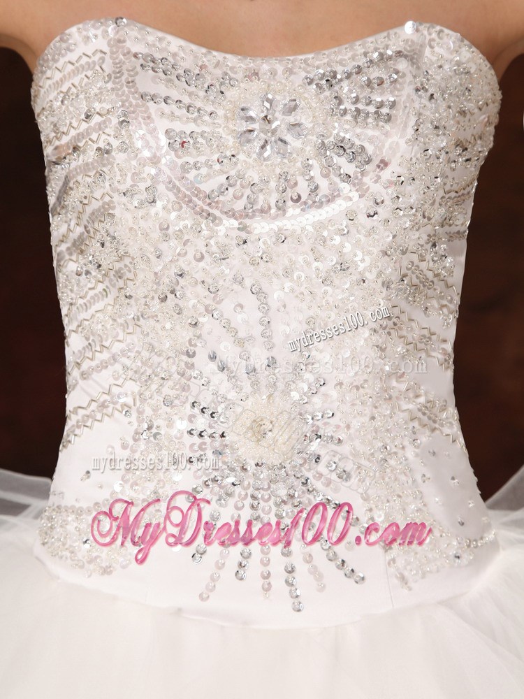 Ruffled and Beaded A-line Sweetheart Bridal Gown of Floor-length