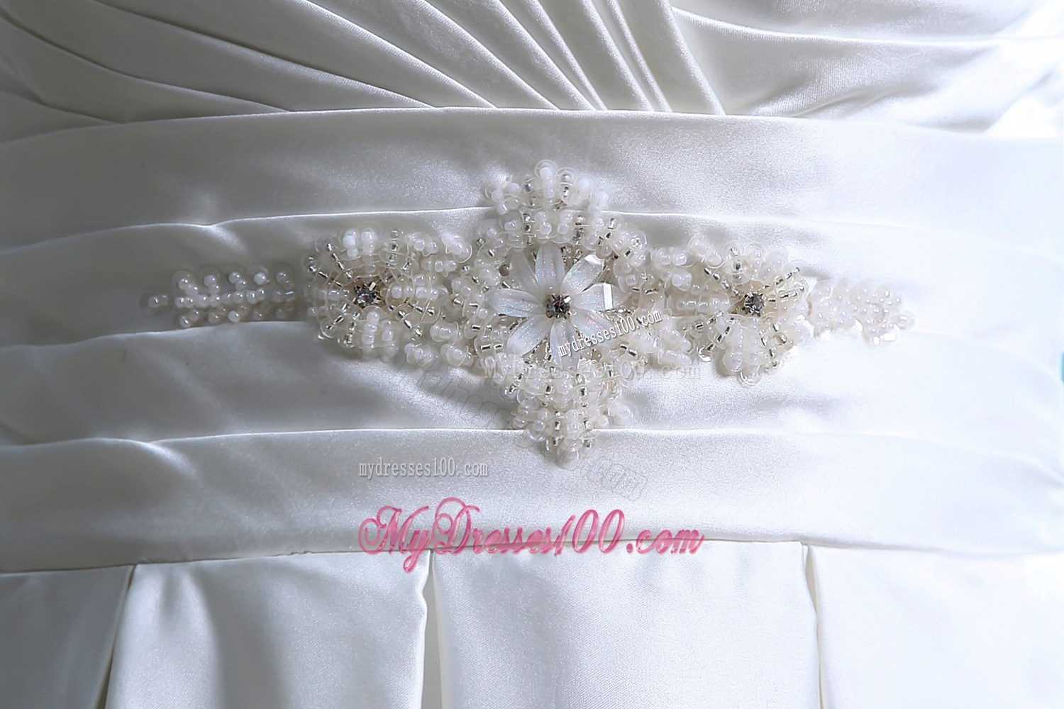 Button Down Back Ruched And Beaded Sweetheart Wedding Dress with Court Train