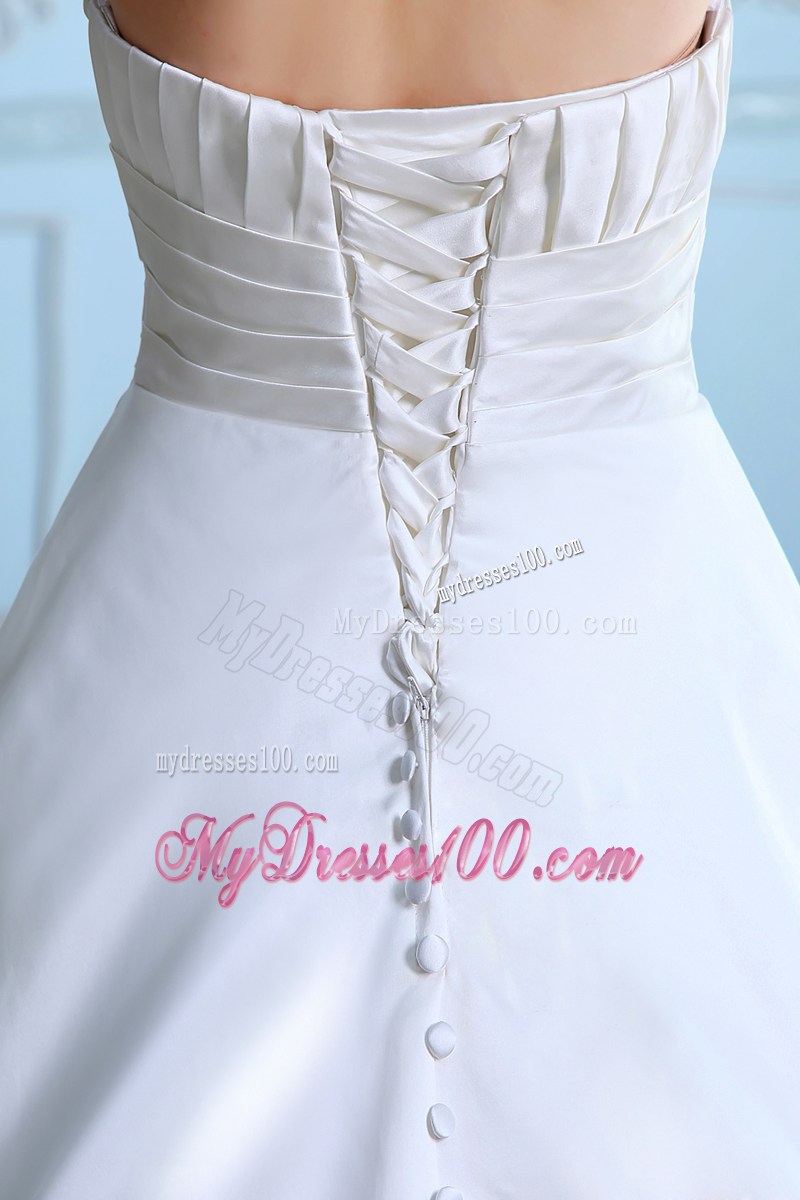 Button Down Back Ruched And Beaded Sweetheart Wedding Dress with Court Train
