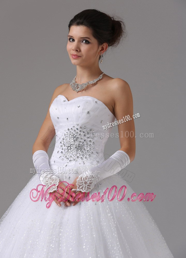 Elegant Ruching Paillettes and Beadings Ball Gown Strapless Dress for Brides