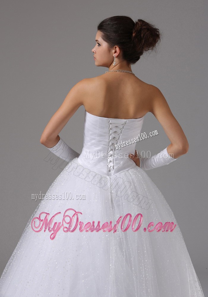 Elegant Ruching Paillettes and Beadings Ball Gown Strapless Dress for Brides