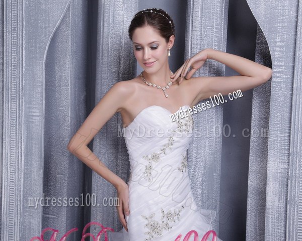 Clasp Handle Ruching Beading and Appliques Decorated Layers Dress for Wedding
