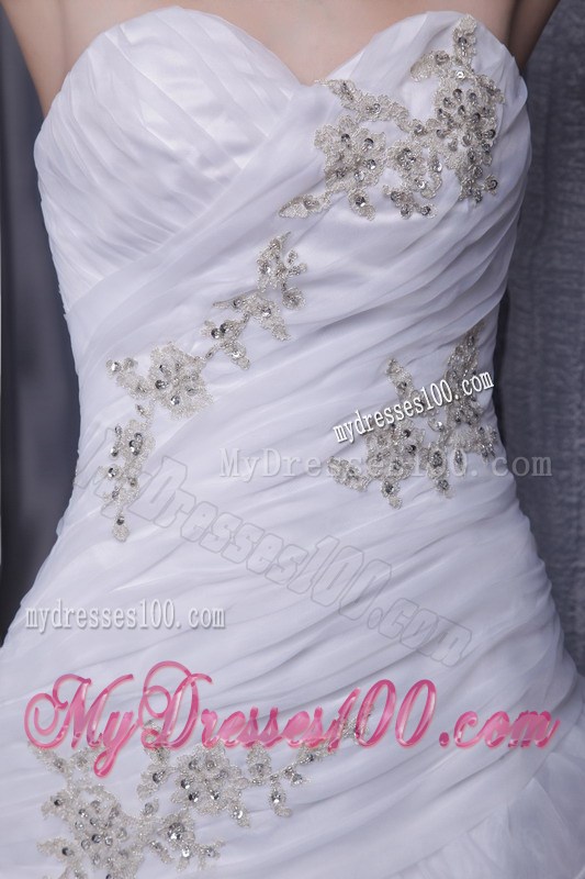 Clasp Handle Ruching Beading and Appliques Decorated Layers Dress for Wedding
