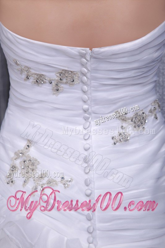 Clasp Handle Ruching Beading and Appliques Decorated Layers Dress for Wedding