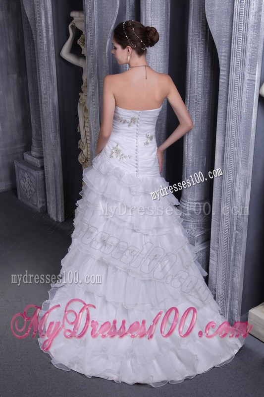 Clasp Handle Ruching Beading and Appliques Decorated Layers Dress for Wedding