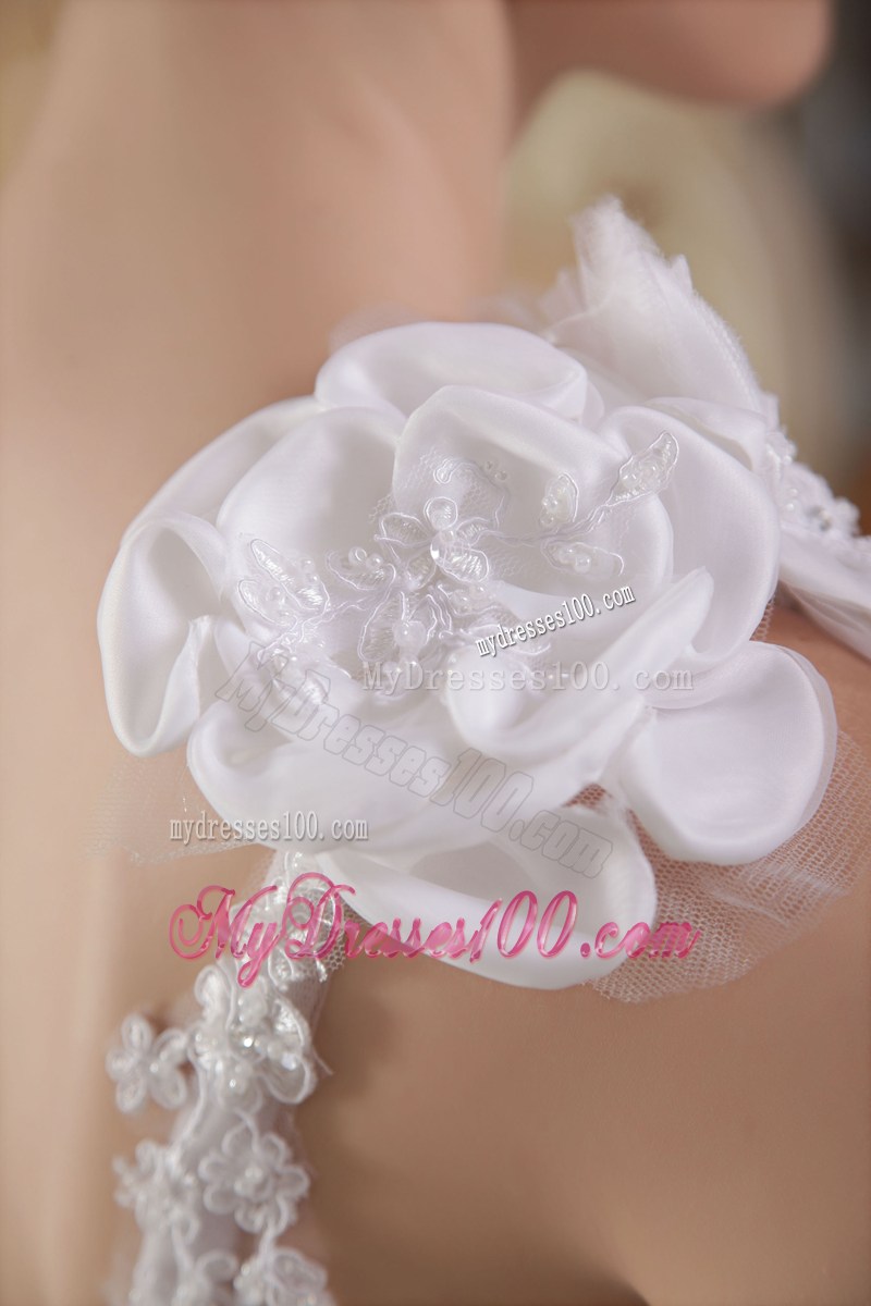 Beaded Handle Flowers Single Shoulder Ruched Ruffles Bridal Dress