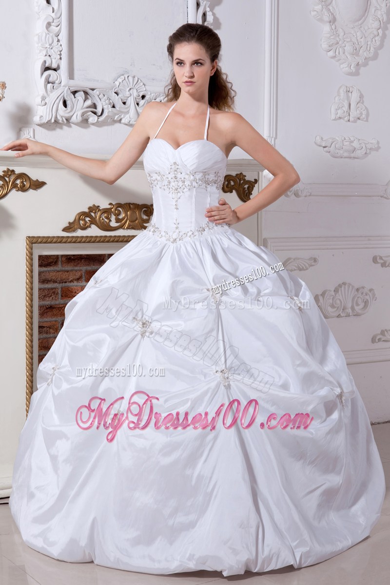 Halter Sweetheart Floor-length Embroidery Sleeveless Wedding Gown