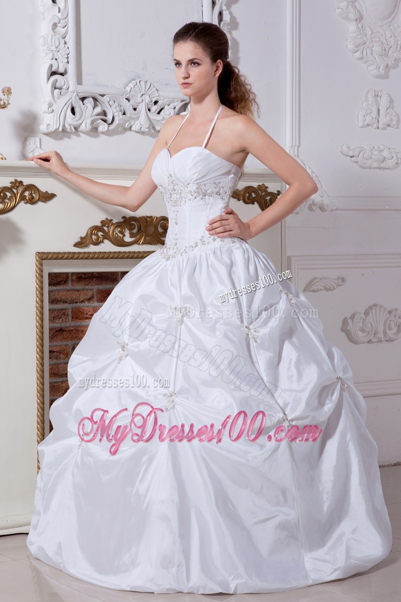 Halter Sweetheart Floor-length Embroidery Sleeveless Wedding Gown