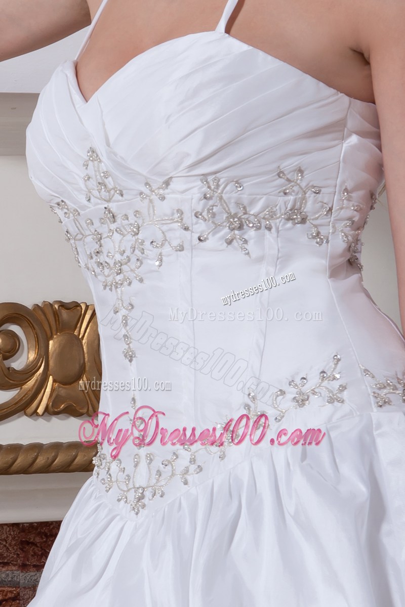 Halter Sweetheart Floor-length Embroidery Sleeveless Wedding Gown
