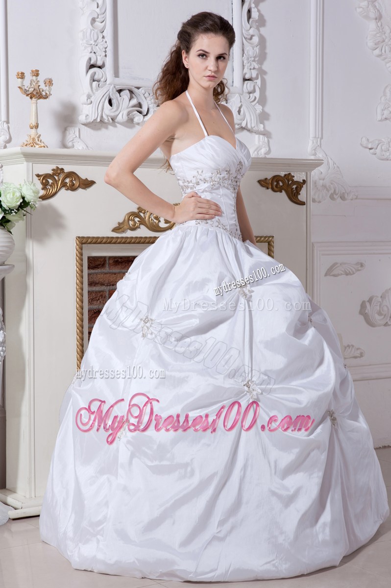 Halter Sweetheart Floor-length Embroidery Sleeveless Wedding Gown